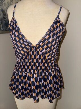 Anthropologie Navy, Lilac & Mustard Smocked Peplum Camisole